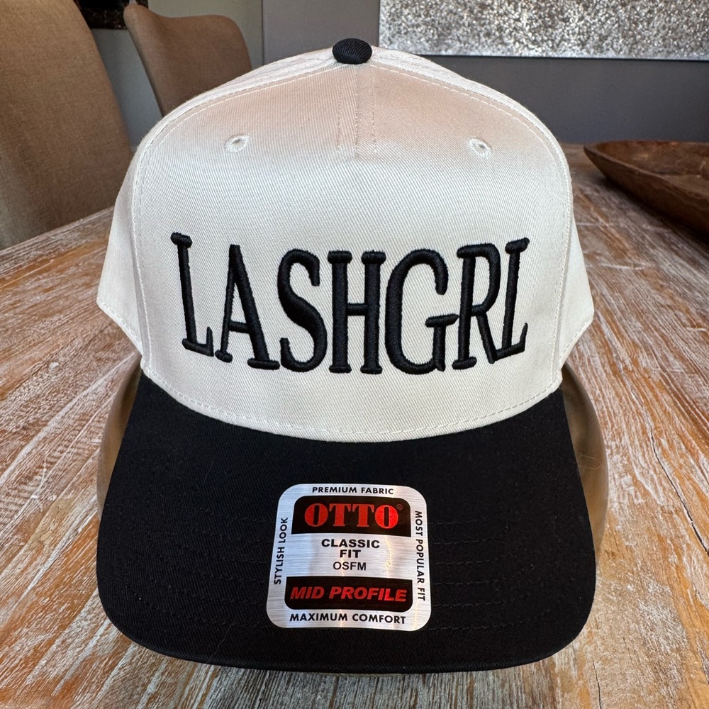 LASHGRL Black and White Cap Hat thick embroidered